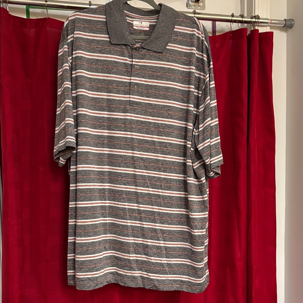 Grand Slam Gray and White Striped Polo Shirt